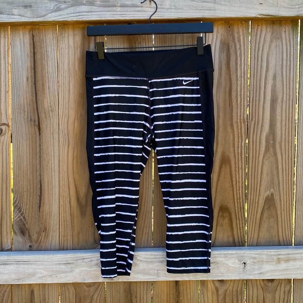 Nike Black and White Striped Capri Leggings